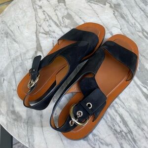 Celine black suede flat suede sandals, sz 39.5